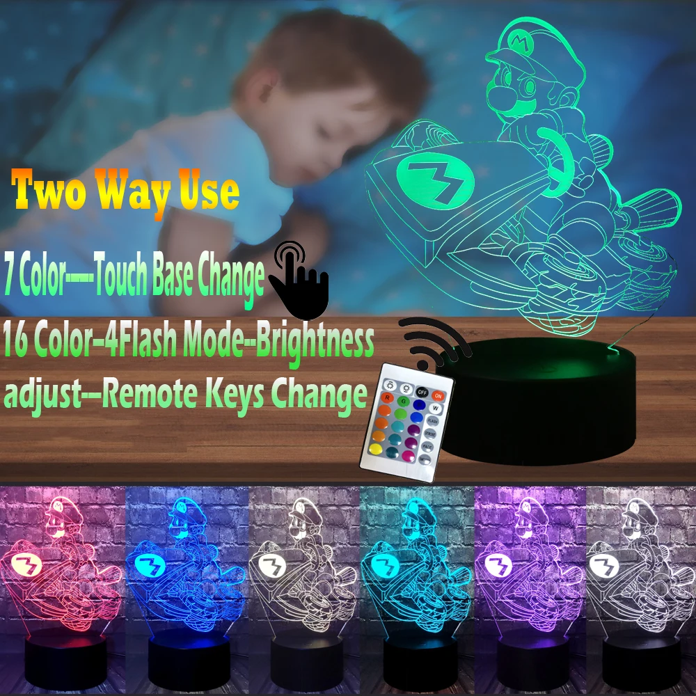 Супер Марио 3D LED ночник настольная лампа USB зарядка акриловая Новинка