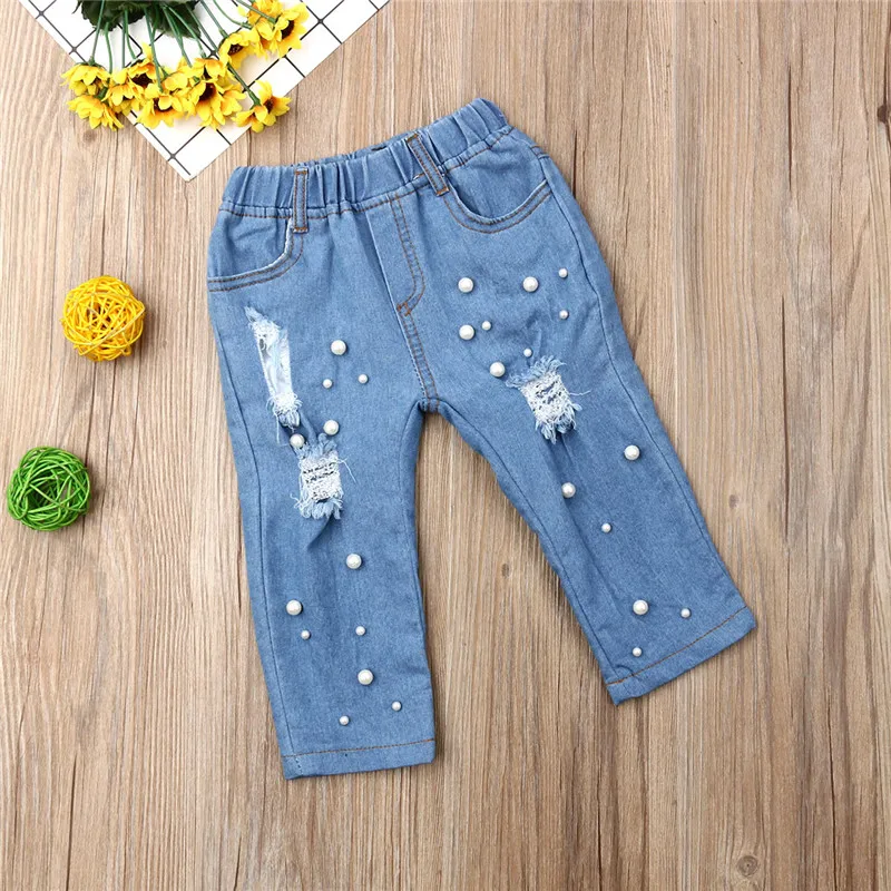 PUDCOCO/Детские Летние повседневные рваные джинсы для девочек джинсовые штаны эластичные брюки От 2 до 7 лет