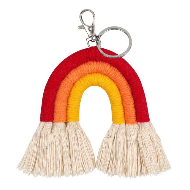 Rainbow Keychains for Women Tassel Macrame Keyrings Key Holder Jewelry P31B