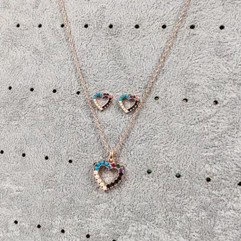 

Fashion Women Girls Color Rose Gold Stainless Steel Color Crystal Hollow Hearts Bear Earrings Necklace Jewelry Sets