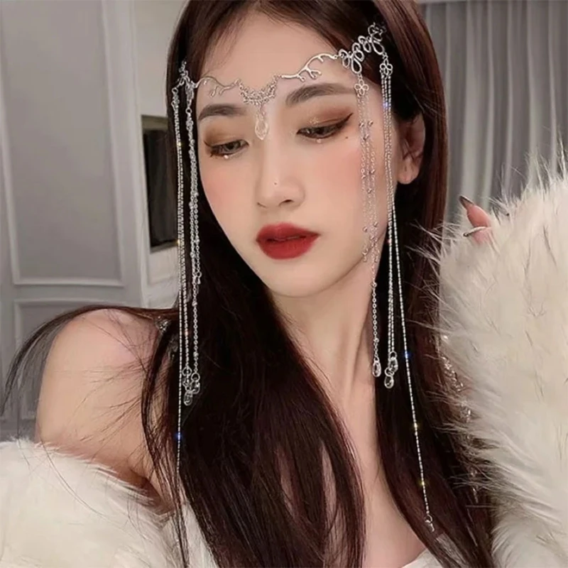 Elegant Shinning Rhinestones Long Tassel Hairwear Waterdrop Crystal Retro Hairband for Women Chinese Style Accessories hair accessory,jewelry accessories,hair headdress,hair band crown