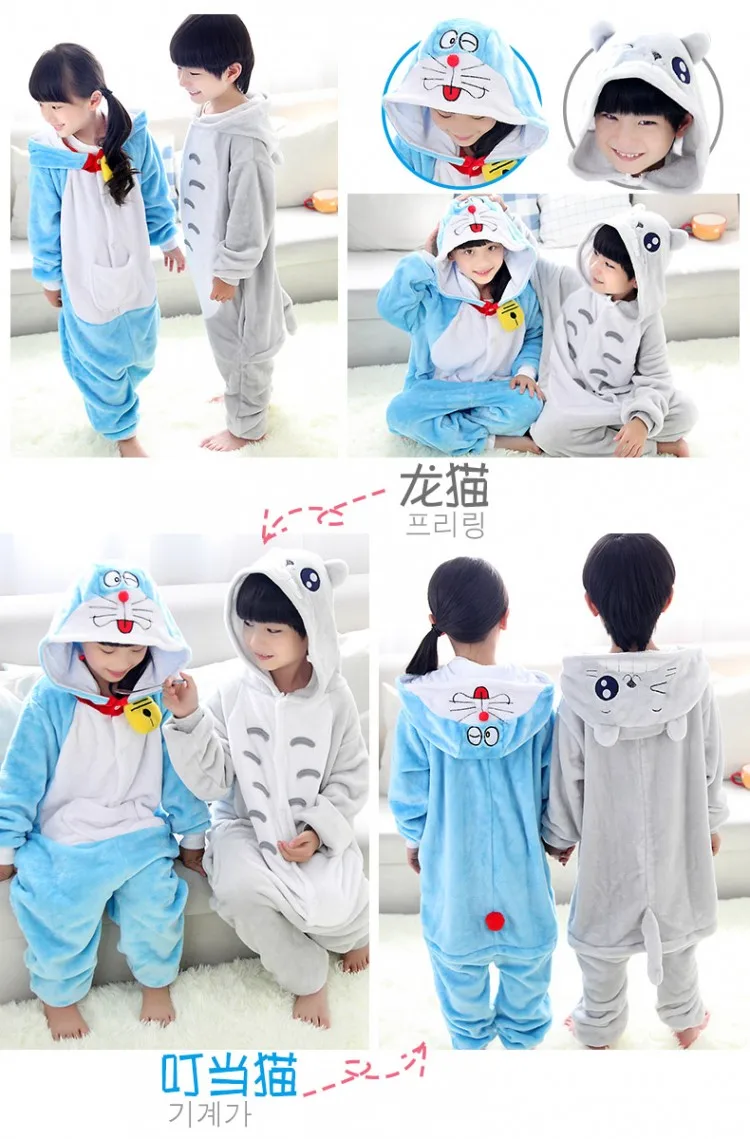 Flannel Kigurumi Children Pajamas Set Winter Hooded Animal Unicorn Pikachu Stitch Kids Pajamas For Boys Girls Sleepwear Onesies