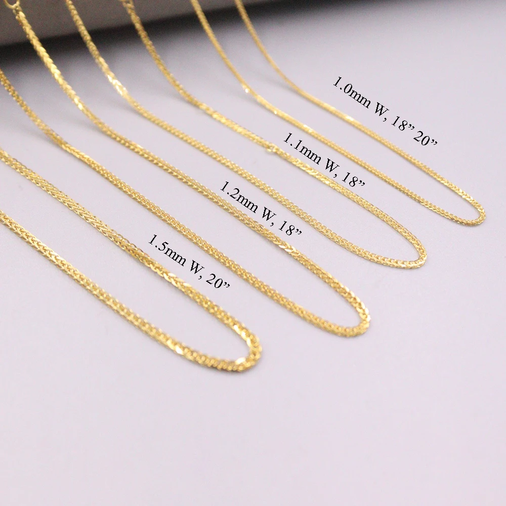 Real 18K Yellow Solid Gold Necklace Women Wheat Link 1.2mm Lucky Chain 18L