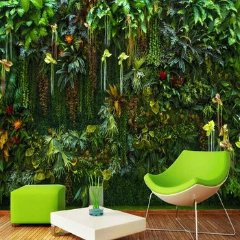 

Custom Self-Adhesive Wallpaper 3D Tropical Rainforest Green Leaves Beautiful Flowers And Plants Photo Murals Home Decor Stickers