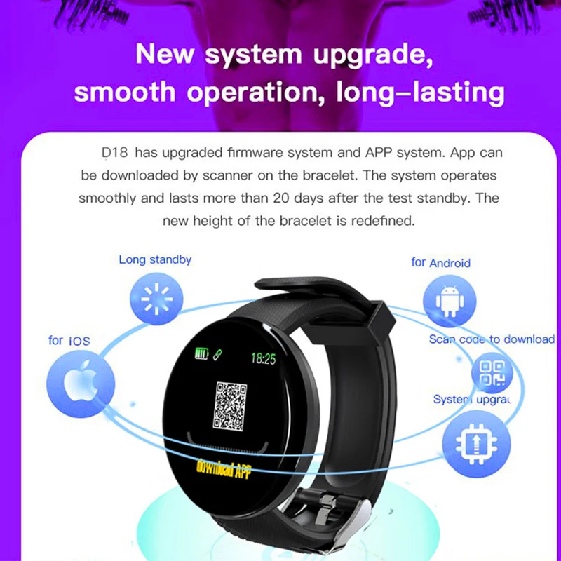 Ceny D18 nowy inteligentny zegarek mężczyźni ciśnienie krwi okrągły smartwatch bluetooth kobiet zegarek wodoodporny Sport Tracker WhatsApp na android ios