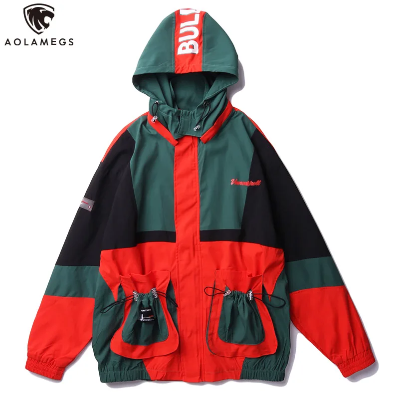

Aolamegs Jackets Men Funny Patchwork Tracksuit Harajuku Simple Style Color Block Fashion Zipper Windbreaker Casual Streetwear