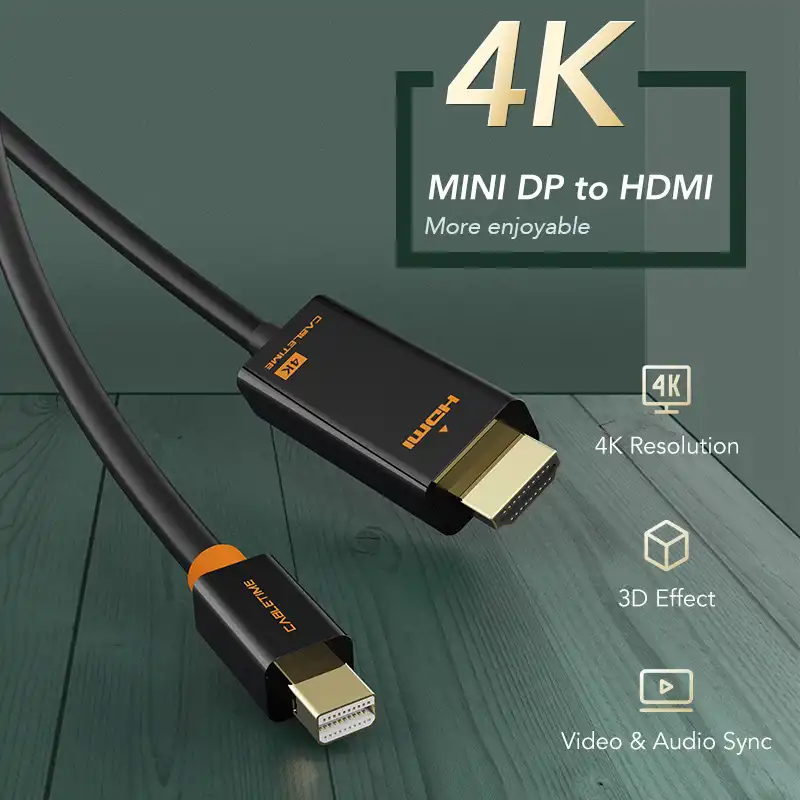 Cabletime Mini Displayport To Hdmi Cable Mini Dp 1 2 Thunderbolt Displayport To Hdmi Cable 1080p For Surface Pro 6 Tv C054 Hdmi Cables Aliexpress