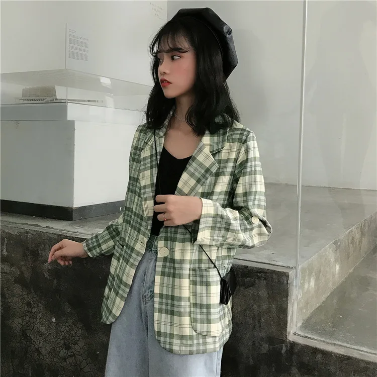 

Autumn And Winter WOMEN'S Dress Real 7101 # Price Control 5 Korean-style INS inflooring wang Red And Green Plaid Small Suit Brit