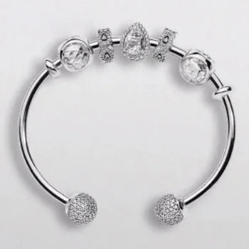 

NEW NEWEST 925 Sterling Silver bracelet Classic Double buckle Clear CZ Charm Rose gold Bead fit Bracelet DIY For Jewelry