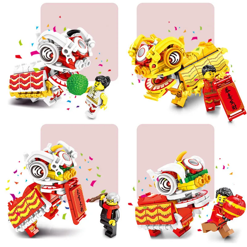 

2020 City Creator Chinese New Year'S Eve Dinner Mini Street View Lion Dance Building Blocks Bricks Legoinglys Kids Toys