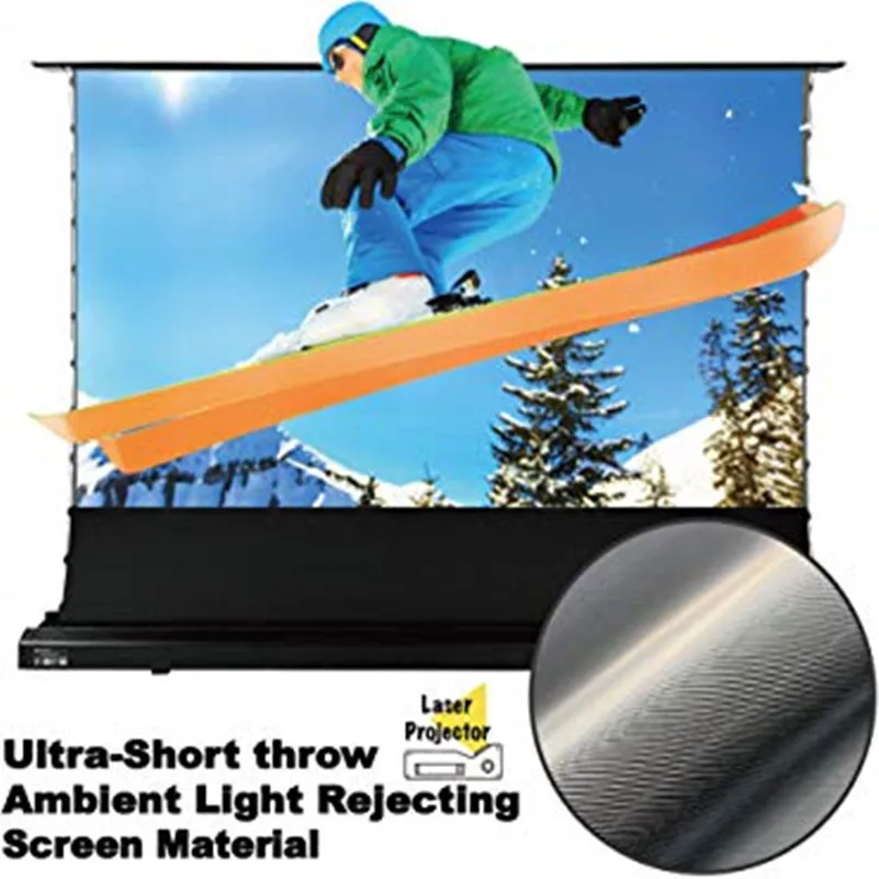 8K 16:9 Расширенный 4K моторизованный пол поднимающийся экран для ультра короткого бросок лазерный проектор с 97% анти-световая способность