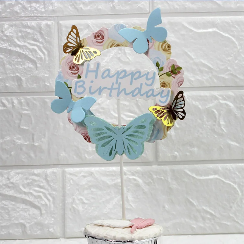 Decoration De Gateau De Mariage Papier Joyeux Anniversaire Ailes De Ciel Etoile Papillon Rose Pour Fete D Anniversaire Decoration De Gateau Aliexpress
