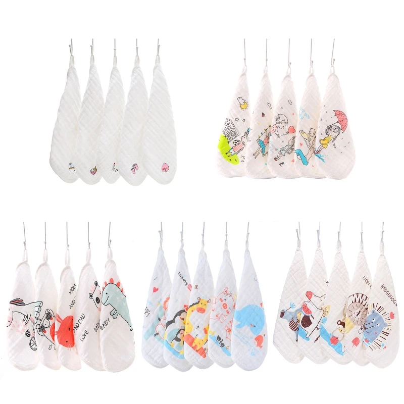 

5Pcs Six-Layer Gauze Saliva Wipe Face Towel Baby Bibs Scarf Muslin Washcloths