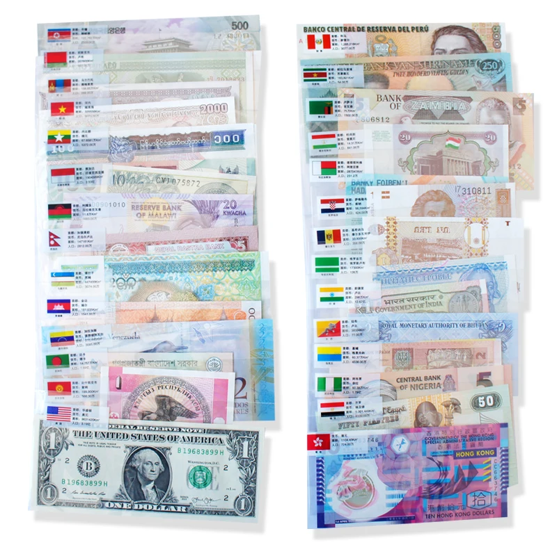 5 SETS X 50 PCS UNC 20 Countries Different World Banknotes Genuine Currency UNC 