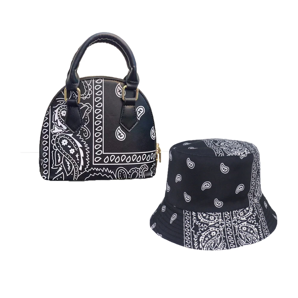 

2023 Cashew Flower Bucket Hats and Bandana Purse Set Women Hand Bags Ladies Luxury Handbags for Women