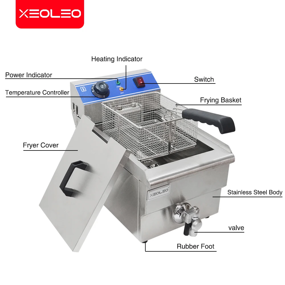 XEOLEO 10L  Commercial Electric Deep Fryer Stainless Steel French Single Tank Household Frying Machine Chips/Chicken Processor 3