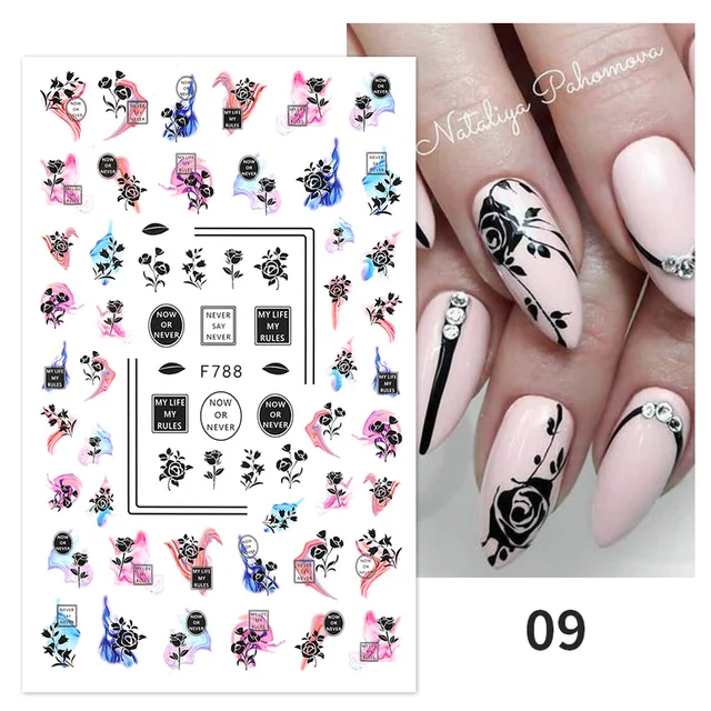 1PC Lines Maple Leaves Nail Foil Stickers Autumn Gold Flower Leaves Transfer Decals Slider Nails Art Decoration DIY Manicures F788 09