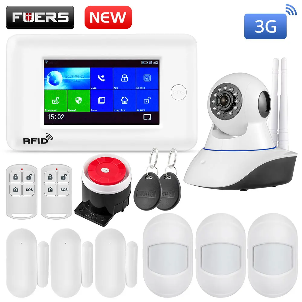 

Fuers WIFI 3G Smart Home Security Alarm System Mini PIR Motion Sensor Anti Theft System 4.3 inch Color Screen APP Remote Control