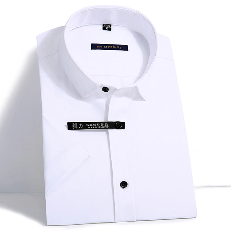Bamboo fiber Short sleeve Men's shirt slim fit Elastic Summer Man'shirt Comfortable formal mens clothes White No chest pocket Bamboo fiber Short sleeve Men's shirt slim fit Elastic Summer Man'shirt Comfortable formal mens clothes White No chest pocket