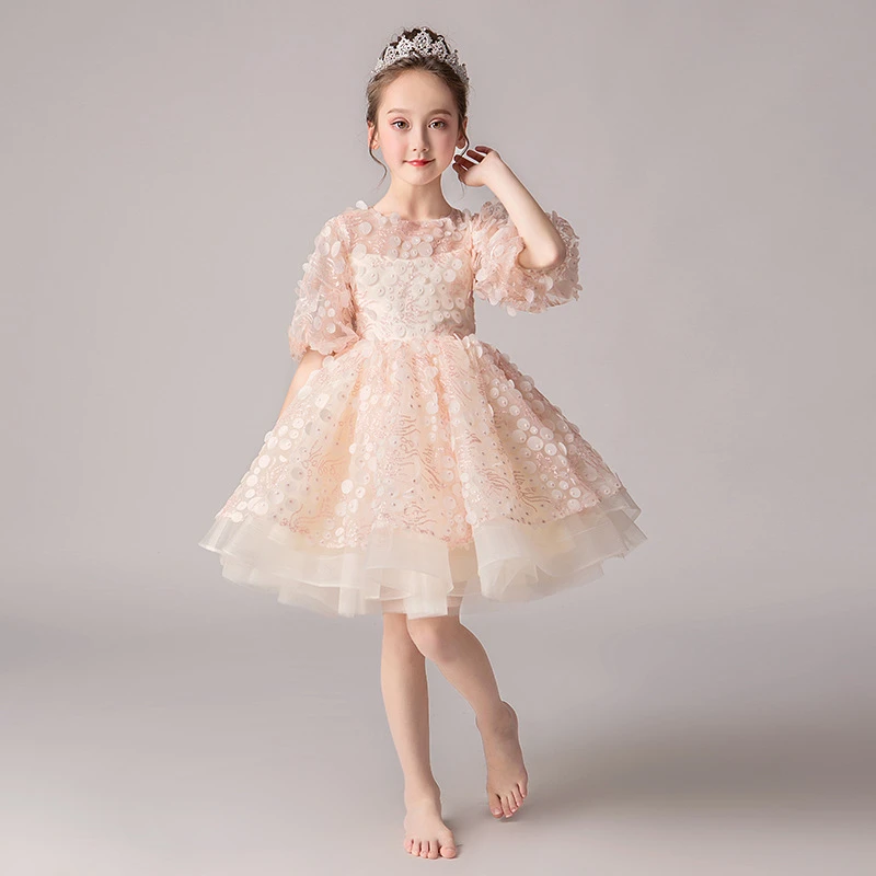 puff sleeve flower girl dress