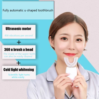

360 Degrees Sonic Automatic Toothbrush USB Rechargeable Intelligent Ultrasonic Silicon Toothbrush 4 Modes U Type Timer