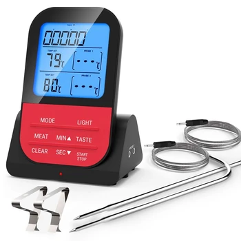 

Meat Food Thermometer, Wireless Remote Instant Read Kitchen Cooking Bbq Thermometer With Dual Probe, 260 Feet Sensing Range, Tim