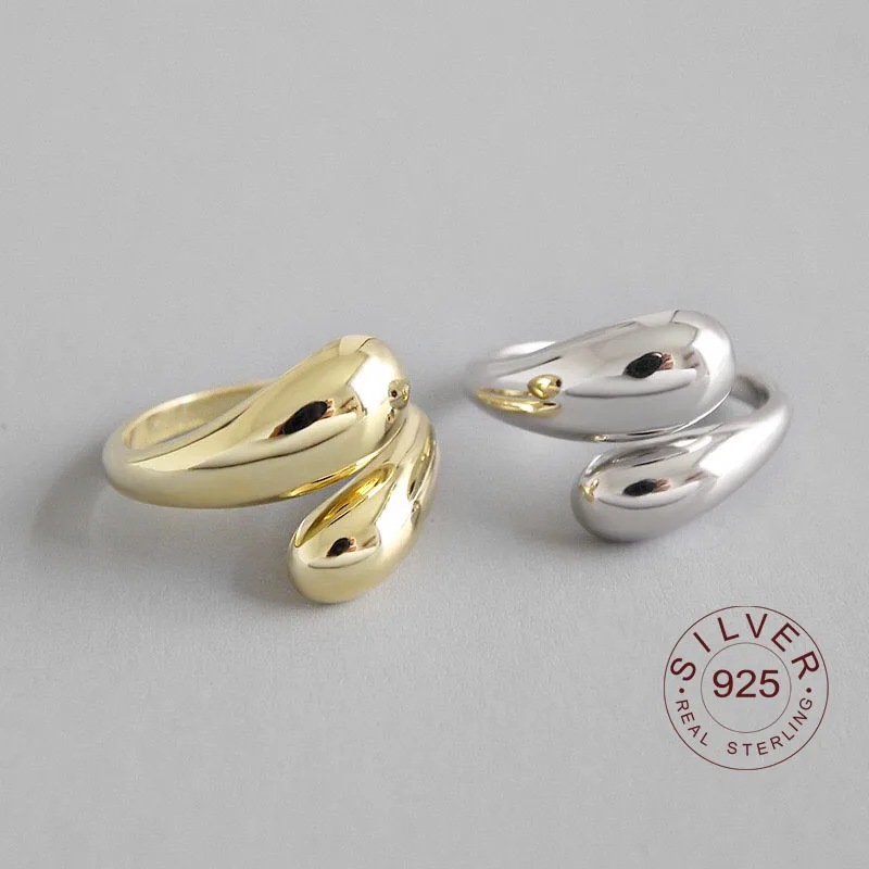 Open-Ring 925-Sterling-Silver Girls Women Simple for INS Smooth-Face Drop-Shape Adjustable