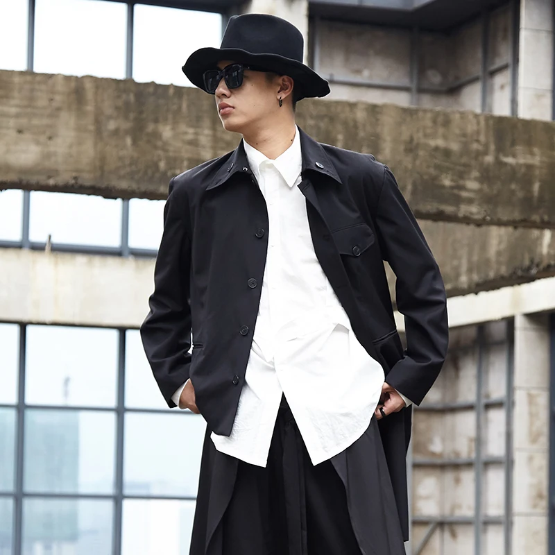 

Stage Clothes Men Casual Suit Coat Irregular Hem Male Vintage Japan Streetwear Hip Hop Gothic Jacket Outerwear