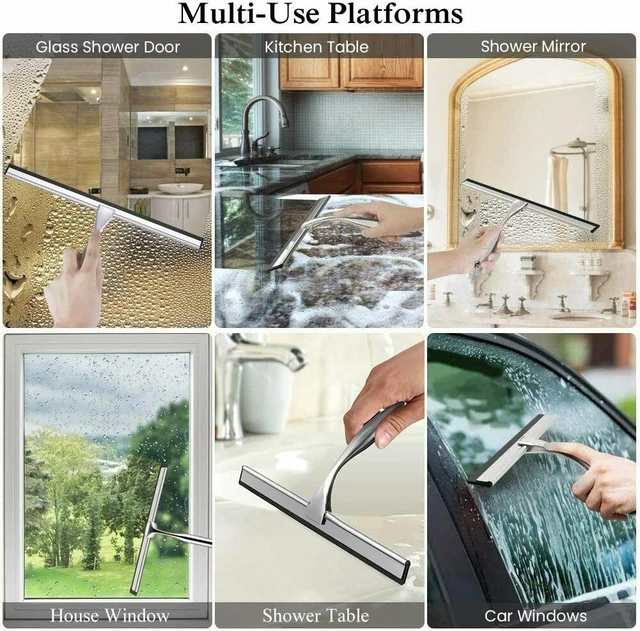 Shower Squeegee Stainless Steel Squeegee Shower Cleaner for Shower Doors  Bathroom Window and Car Glass Matching Hooks Holder - AliExpress