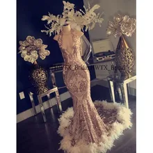 Роскошные Длинные платья для выпускного вечера в африканском стиле для девочек, черные вечерние платья с v-образным вырезом и блестками цвета шампанского