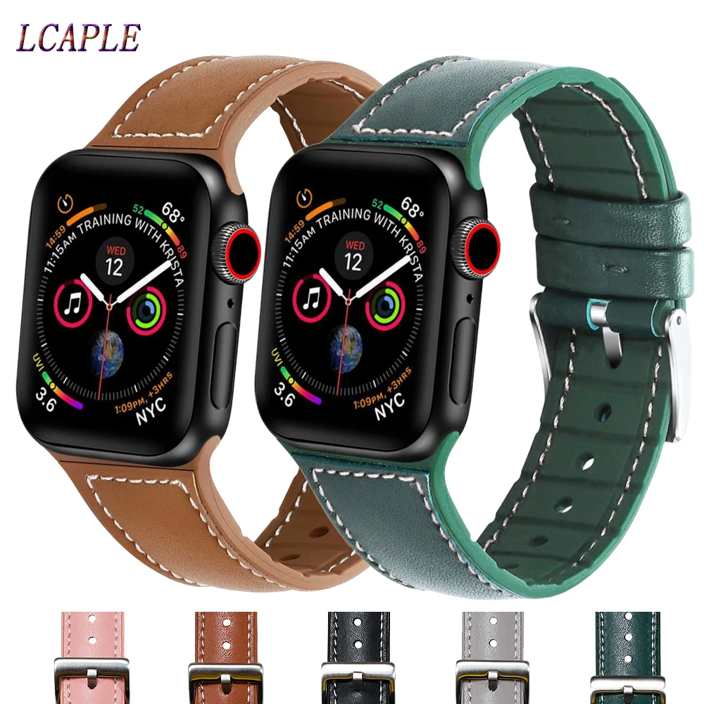 Ремешок из натуральной кожи для Apple watch 42 мм 38 силиконовый браслет iwatch series 6 se 5 4 3 2 1