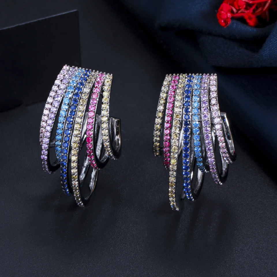 Orecchini A Cerchio Oro Con Zirconi Colorati Pendenti | Huggie Con Cerniera 4,3 Cm | Gioielli Donna Eleganti E Brillanti