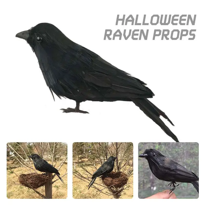 Птица ворона черная перьевая Реалистичная на Хэллоуин антигельминтная лужайка