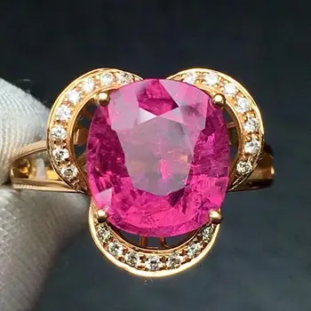 

Rubillite Ring Fine Jewelry Pure 18 K Gold Natural Rubi Tourmaline 3.4ct Gemstone Diamond Gift Female Rings for Women Fine Ring