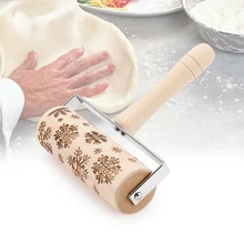 Christmas Snowflake Embossing Rolling Pin Wooden Rolling Pin Christmas Elk/pointed Star/leaves/flower Patterned Rolling Pin