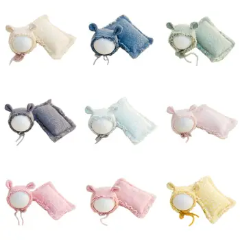 

2020 New 2 Pcs/set Baby Bonnet Hat Pillow Set Newborn Infants Posing Photography Props