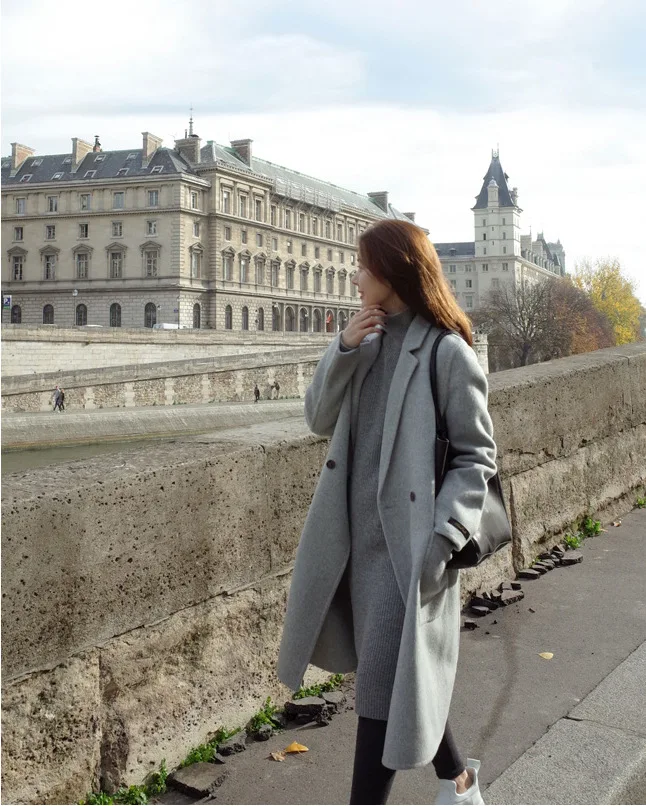 Шерстяное пальто высокого качества зимнее кашемировое шерстяное пальто женское корейское стильное тонкое шерстяное длинное кашемировое пальто размера плюс 2XL