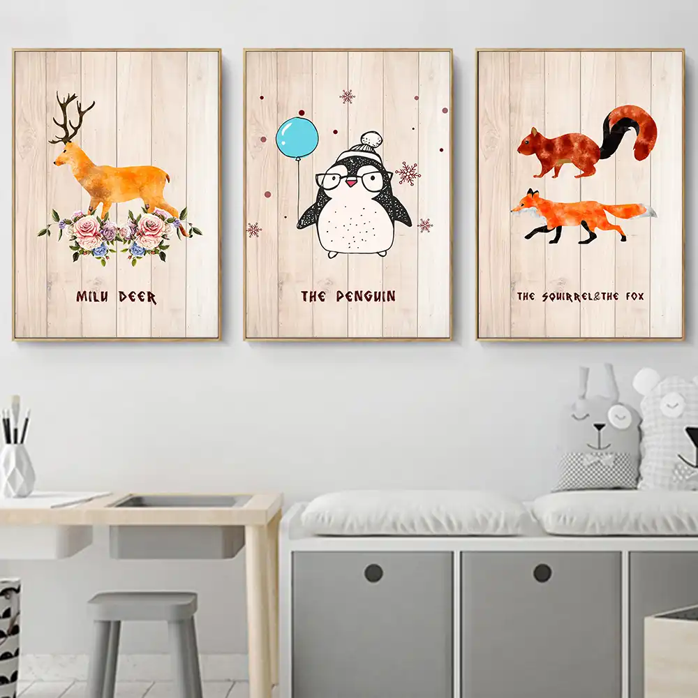 Sevimli Karikatur Kres Duvar Sanati Tuval Resimleri Posteri