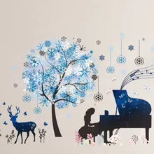 Алиэкспресс Лидер продаж стиль фортепиано Девушки Олень голубая Снежинка Дерево импортные товары Горячая съемные наклейки стикер на стену