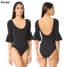 Bunvel, сексуальный цельный купальник, пуш-ап, монокини, купальные костюмы, пляжная одежда, расклешенный рукав, Ретро стиль, летний купальник