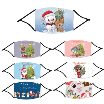 

1 PCS Adult Mask Merry Christmas Snowman Santa Pattern Mask for Face Mouth PM2.5 Anti-dust Cute Mask Reusable with 2 Filters