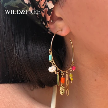 

Wild&Free Bohemian Big Hoop Tassel Earrings For Women Rainbow Seed Beads Link Tassels Open Circle Hoop Earrings Ethnic Jewelry