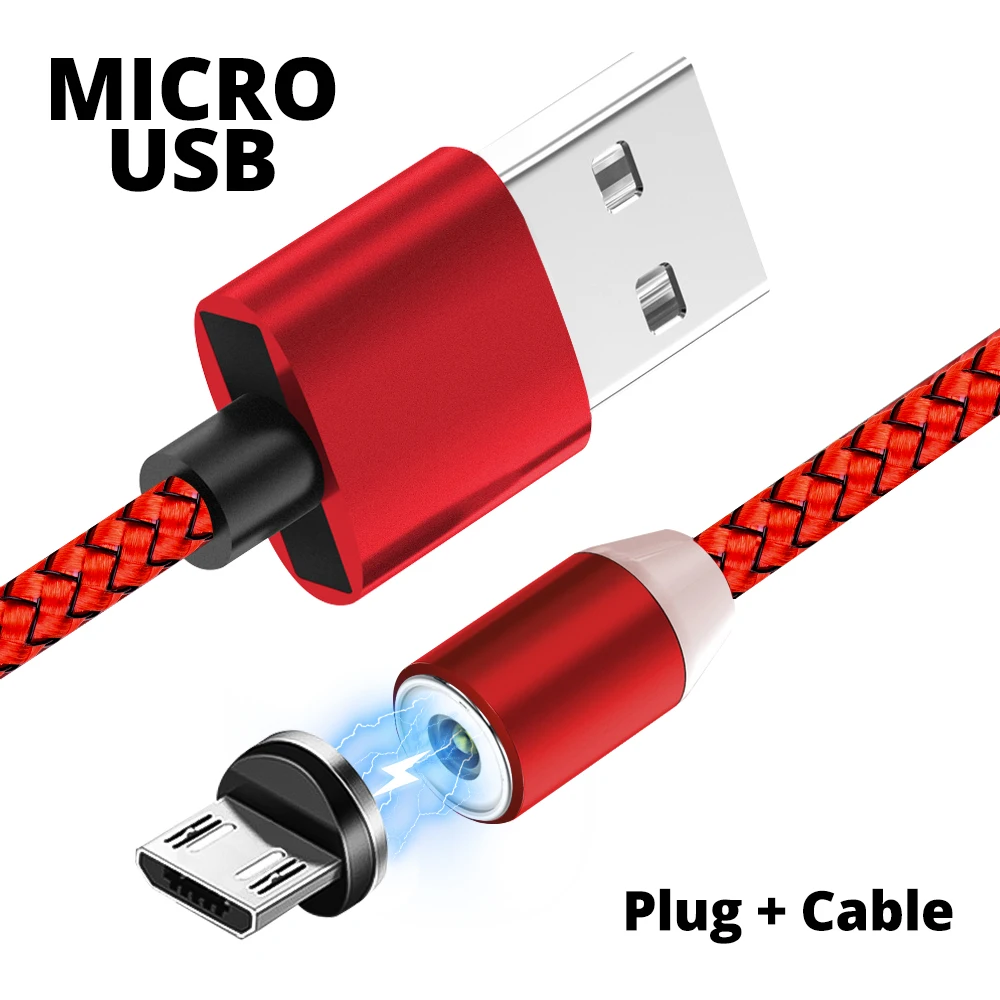 FONKEN Магнитный кабель для быстрой зарядки usb type-C Магнитный Micro USB кабель 1 м 2 м провод для быстрой зарядки телефона зарядный шнур - Цвет: Red Micro Cable