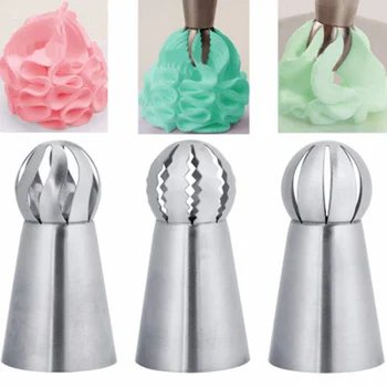 

3Pcs /lot Russian Ball Torch Nozzles Flower Fondant Icing Piping Tips Cream Pastry Cupcake Decoration Tool Stainless Steel