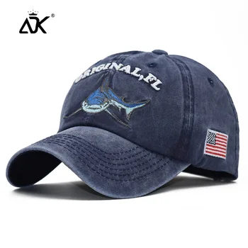 

Fashion Denim Wash Cloth Baseball Cap Casual Cotton Cap Shark Embroidery Adjustable Summer Truck Cap Sun Caps Outdoor Sports Cap