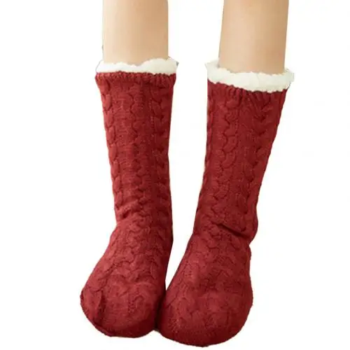 Purple Red nuevos calcetines navideños de algodón y lino para mujeres Europa y Estados Unidos otoño e invierno damas cálidos calcetine - Цвет: Purple Red