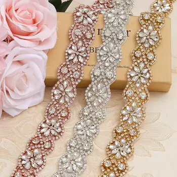 

Wholesale 3CM*5Yards Rhinestones Trim For Wedding Dresses Belt Rose Gold Rhinetones On DIY Bridal Belt YS818