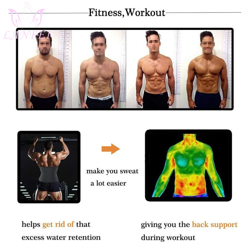 LANFEI Men Waist Trainer Belts Sauna Slimming Body Shapers Girdle Neoprene Workout Sweat Waist Trimmer Corset for Weight Loss