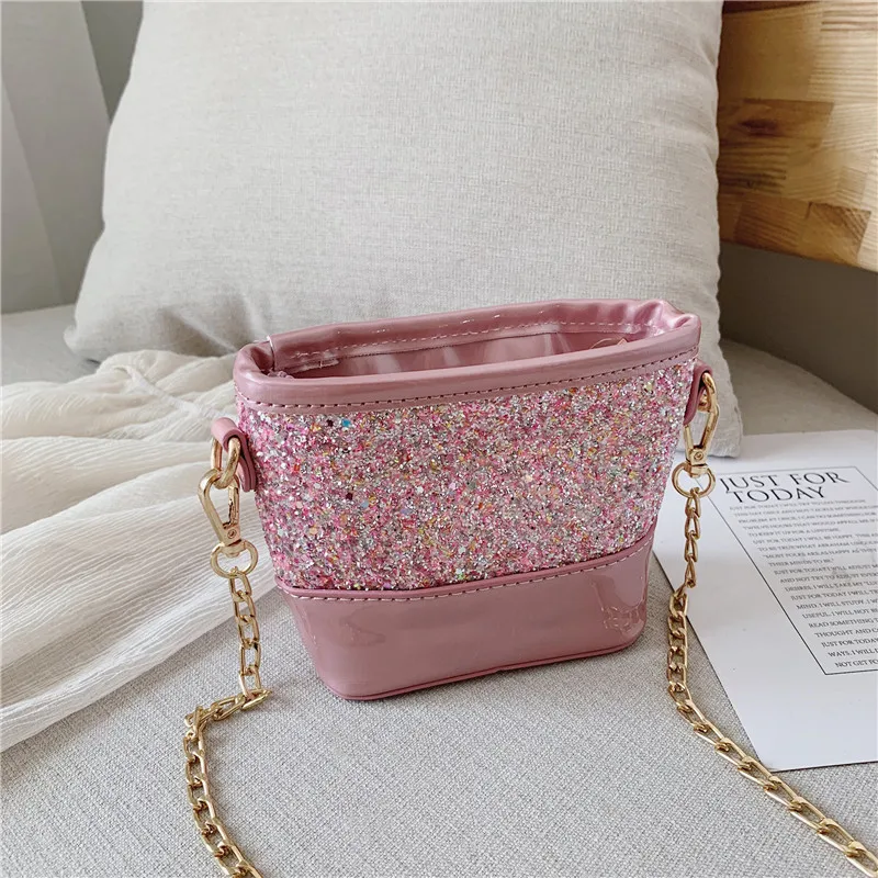 

New Fashion Girls Child Kids Cute Small Cross Body Shoulder Bags Sequined Unique Holiday Party Messenger Chain Handbag Tote Gift