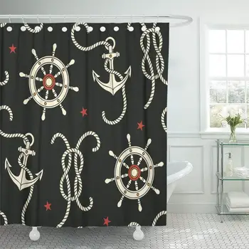 

Red Pattern of Helm Rope and Anchor Tattoo Graphic Shower Curtain Waterproof Polyester Fabric 60 x 72 Inches Set with Hooks